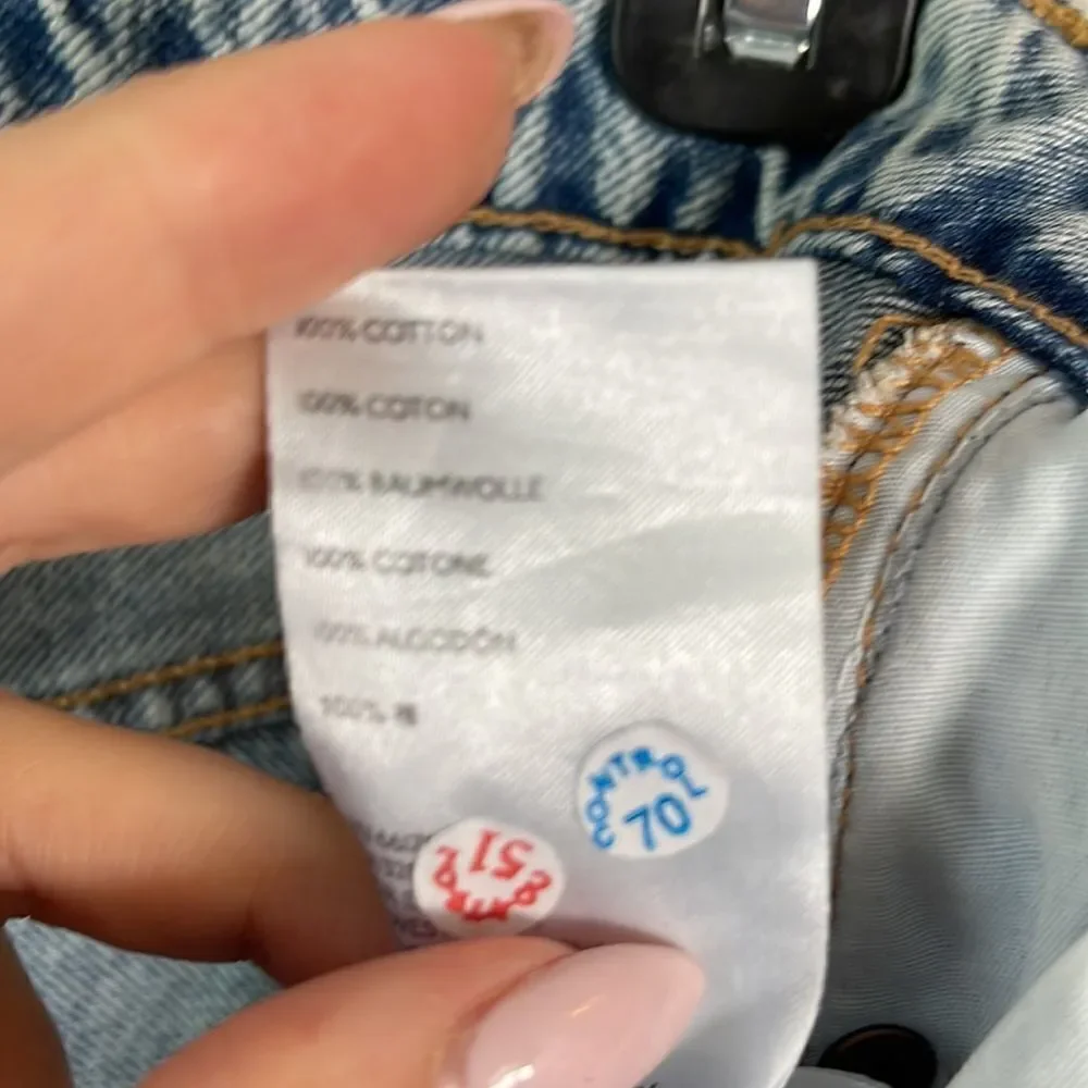 EUC “We The Free” Free People Destroyed Medium Acid Straight Leg Jeans Size  28 - Picture 12 of 13